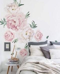 Simple Shapes Peony Flowers Wall Sticker - Vintage Pink