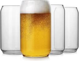 Bavel Large Beer glasses,20 oz Can Shaped Beer Glasses Set of 4,Elegant  Shaped Drinking Glasses is Ideal Gift,Tumbler Beer Glasses