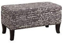 Stephanie Grey Script Linen Ottoman