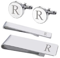  BodyJ4You 4PC Cufflinks Tie Bar Money Clip Personalized Alphabet Initials Gift Set