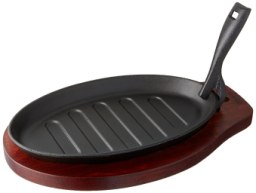 Trjgtas Cast Iron Fajita Skillet with Wood Base and Handle Heavy