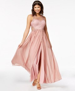 City Studio Juniors' Embellished Illusion Tulip Gown