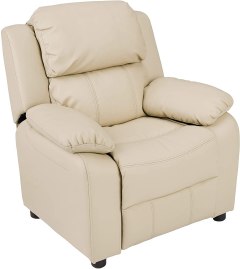 Amazon Basics Faux Leather Youth Recliner with Armrest Storage