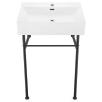 Swiss Madison Well Made Forever 24" Console Sink, Glossy White with overflow and metal legs