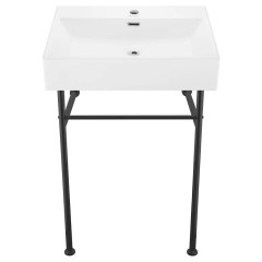 Swiss Madison Well Made Forever 24" Console Sink, Glossy White with overflow and metal legs