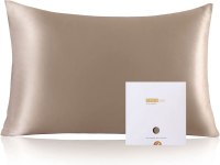 Zimalisk 100% Mulberry Silk Zipper-Shut Pillowcase, Queen, Taupe
