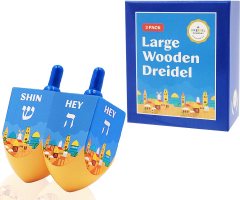 The Dreidel Company Large Jerusalem Wood Dreidels, 2-Pack