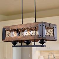 LALUZ 3-Light Wood Pendant Lighting Chandelier