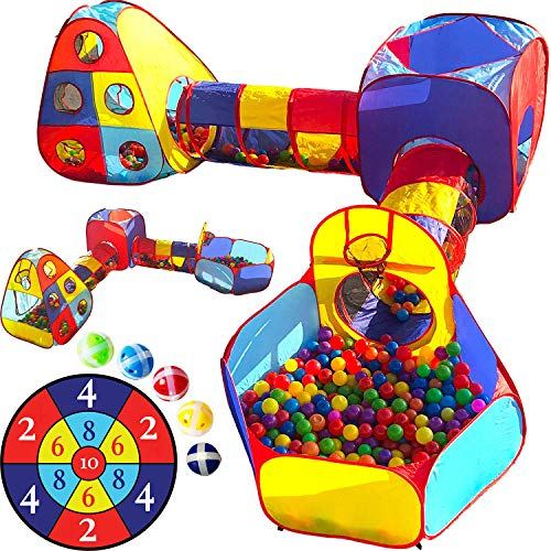 Playz 5-Piece Kids' Playhouse Jungle Gym w/ Pop-Up Tents, Tunnels, and Basketball Pit