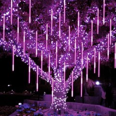 Twinkle Star Purple Meteor Shower Rain Lights, 8 Tubes and 288 LED Falling Raindrop Lights