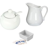 RLTBrand Porcelain White Creamer and Sugar Bowl with Lid & Spoon