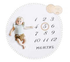 HAN-MM Baby Milestone Monthly Blanket with Double-Sided Milestone Cards and Circle Ring