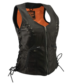 Milwaukee Leather Women's Black Leather Vest with Side Laces